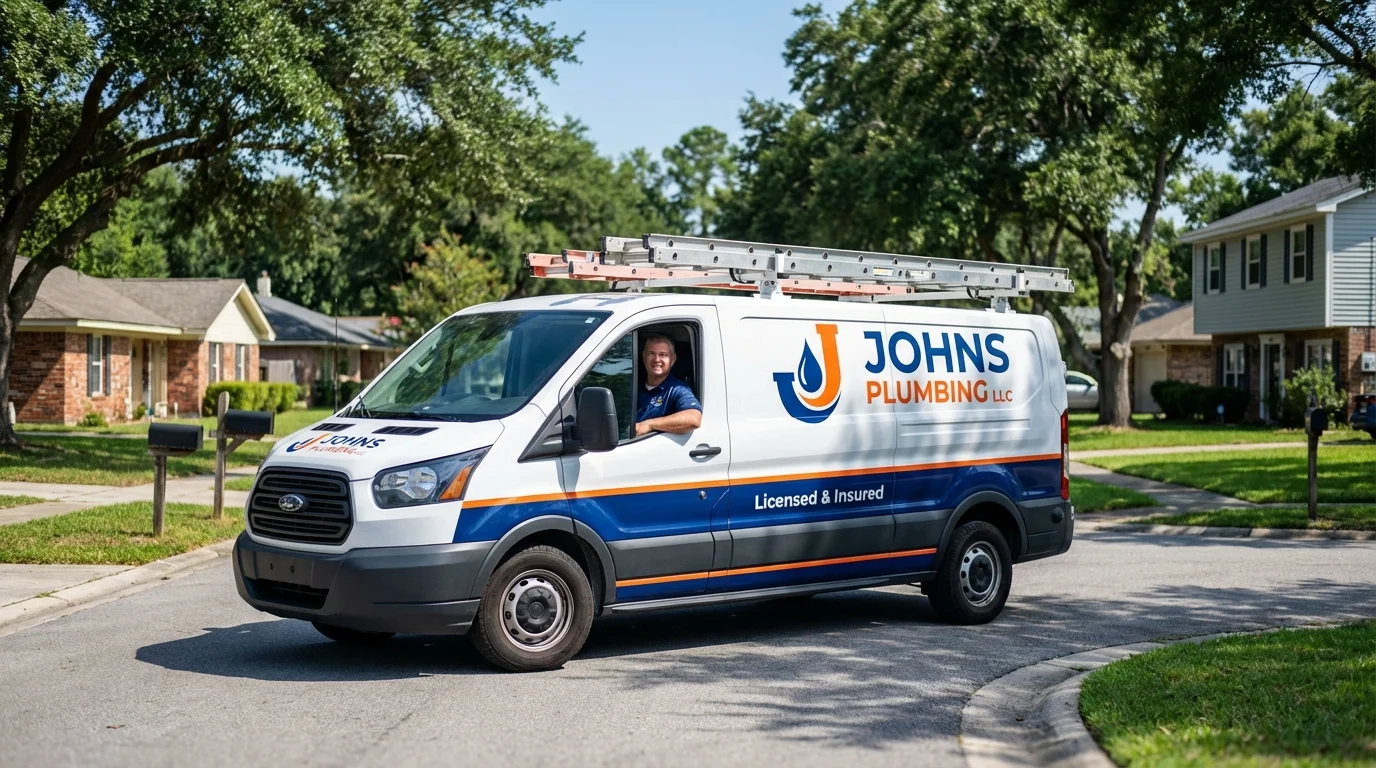Johns Plumbing LLC service van in Belle Plaine, IA