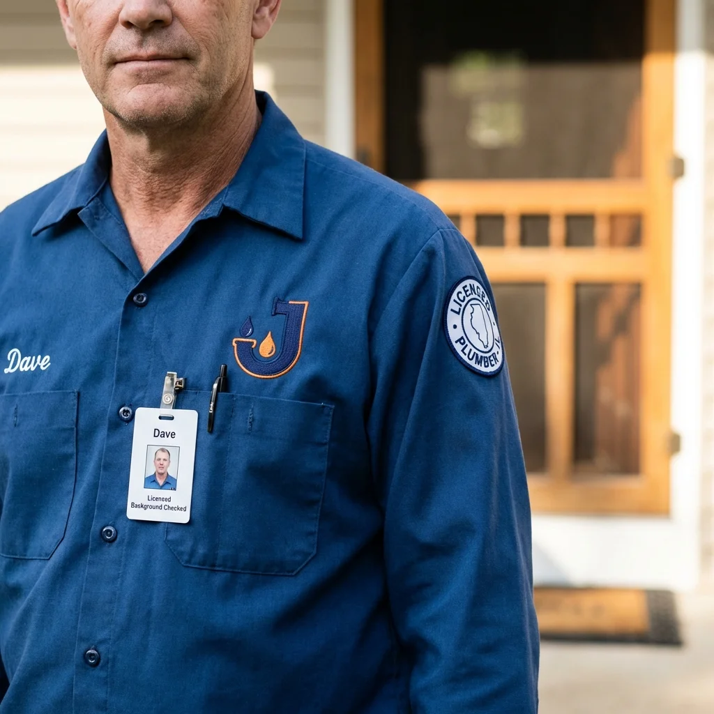 Licensed plumber showing ID badge in Belle Plaine, IA