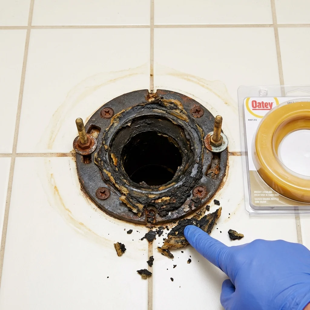 Failed wax ring showing water seepage at the base of a toilet in a Belle Plaine, IA home